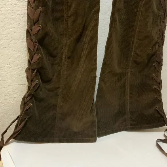 Dana Foley NYC corduroy brown pants lace Low Rise Wide Leg - Picture 4 of 9